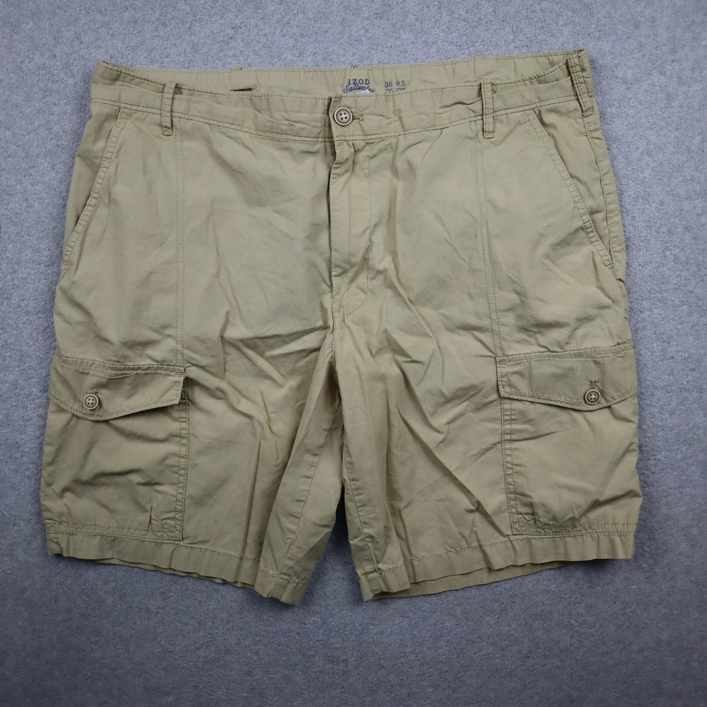IZOD Cargo Shorts Mens 36 Saltwater Khaki Tan Cotton 9.5 Inseam Casual Summer